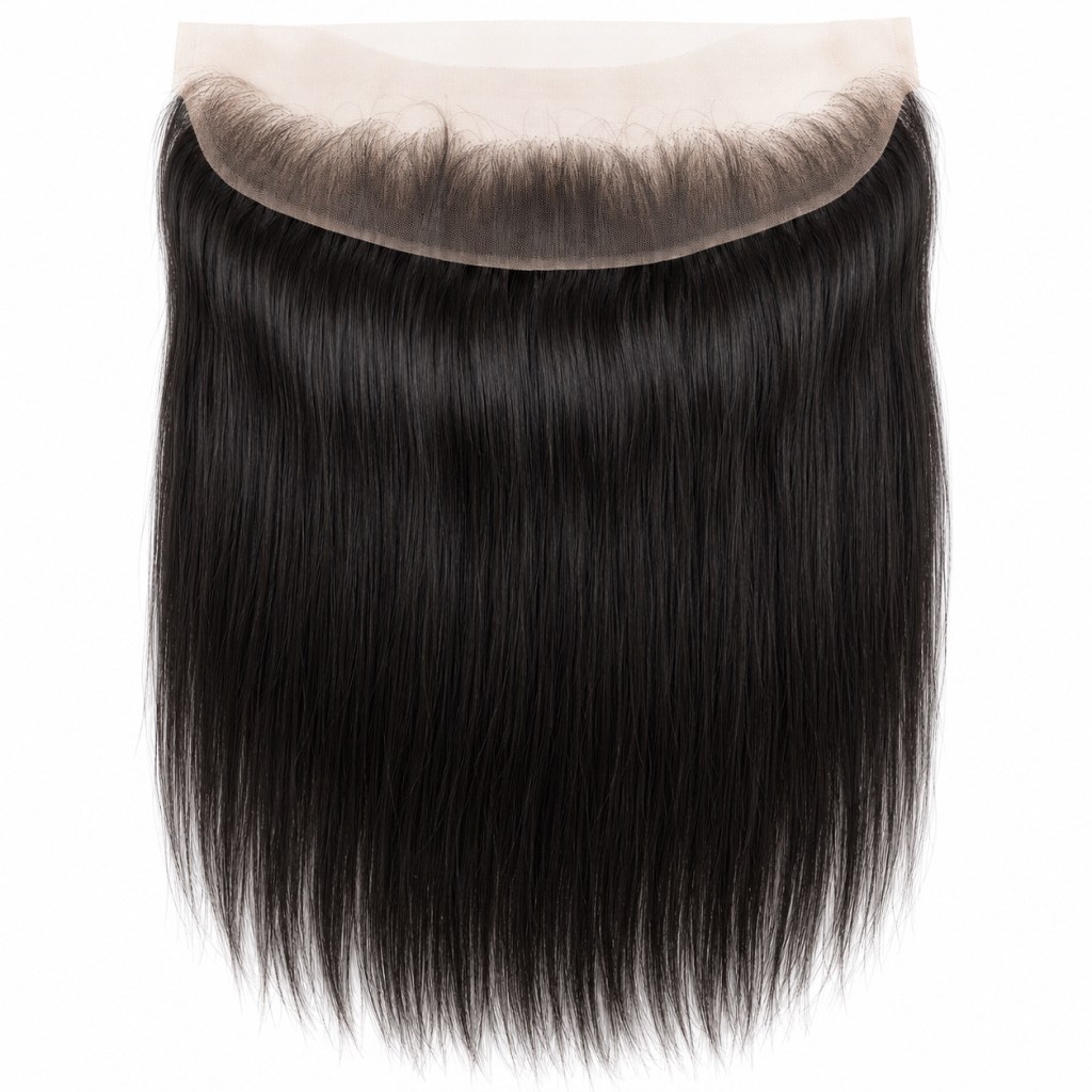 Black straight lace frontal on a white background